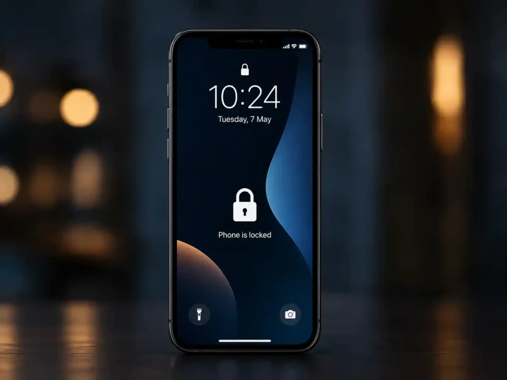 Locked smartphone displaying a phone lock screen with a padlock icon